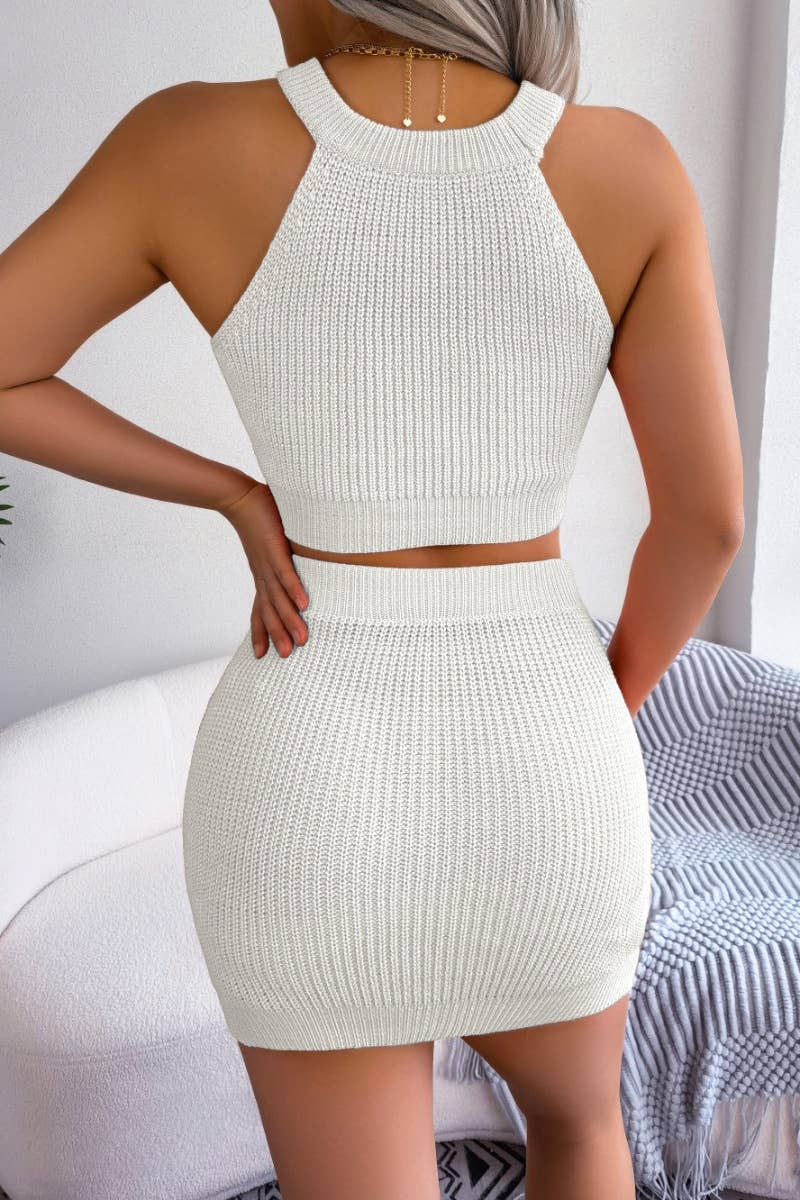 CWSS0629_KNITTED LOVE MIDRIFF TOP WRAP HIP SKIRT SET