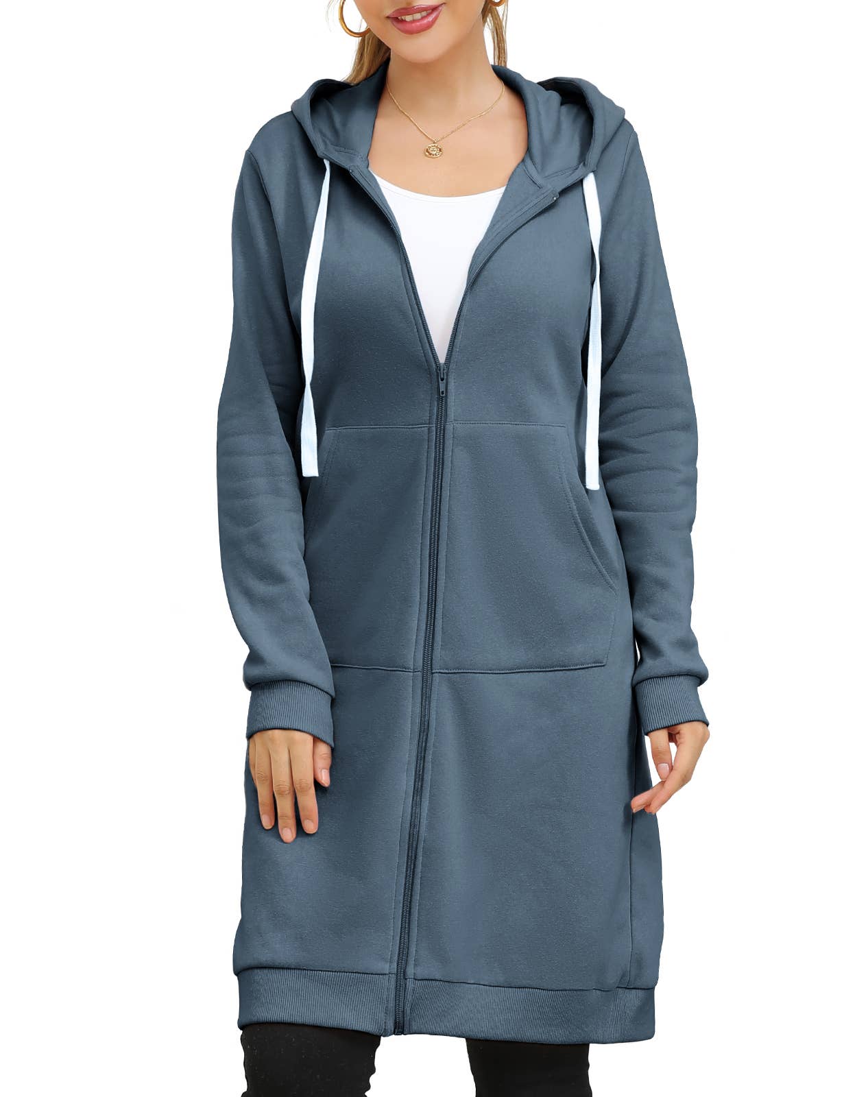 CWOHOL448_Lightweight Thin Zip-Up Hoodie Long Jacket