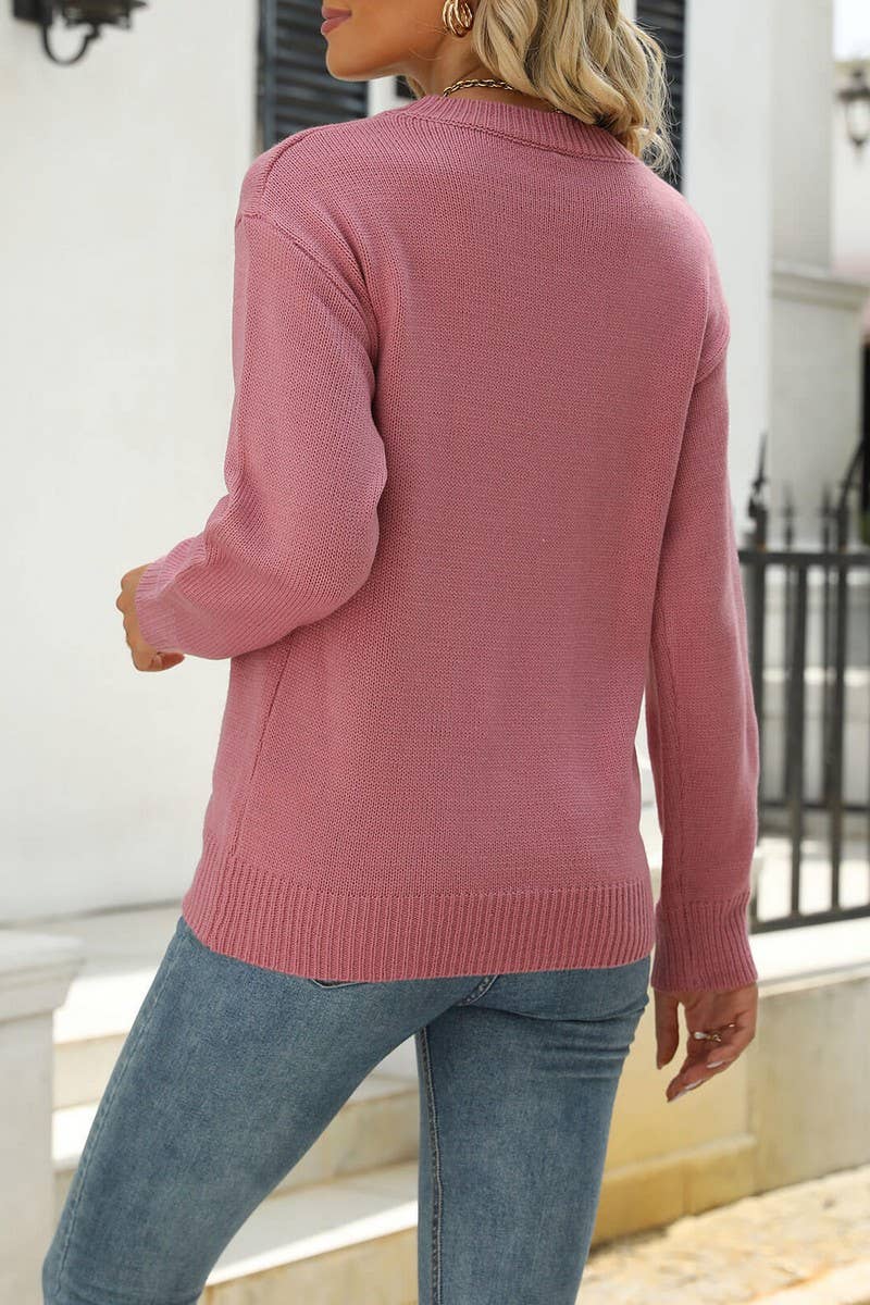 Bean paste color crew-neck loose love sweater