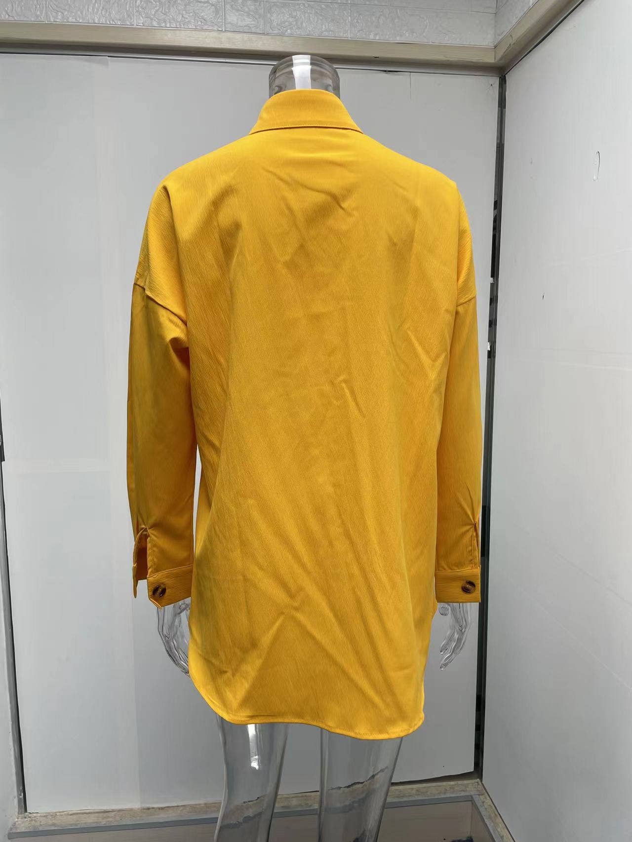 BAT-SLEEVED CASUAL SOLID COLOR LONG-SLEEVED SHIRT