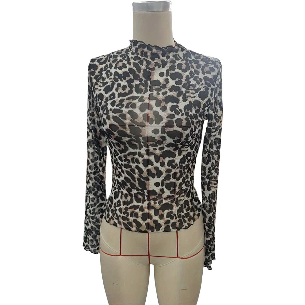 SEXY LEOPARD PRINT MESH FITTED T-SHIRT