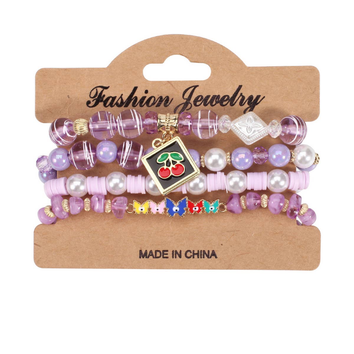 CHERRY BUTTERFLY CHARM LAYERED BRACELET_CWAJE2227