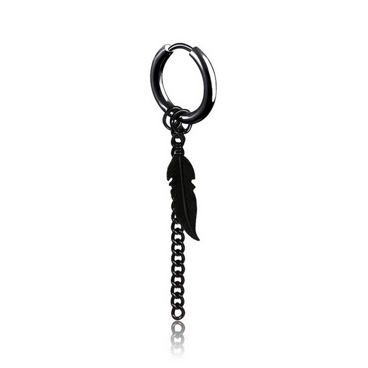 NEW FEATHER SINGLE BLACK CHAIN EARRING