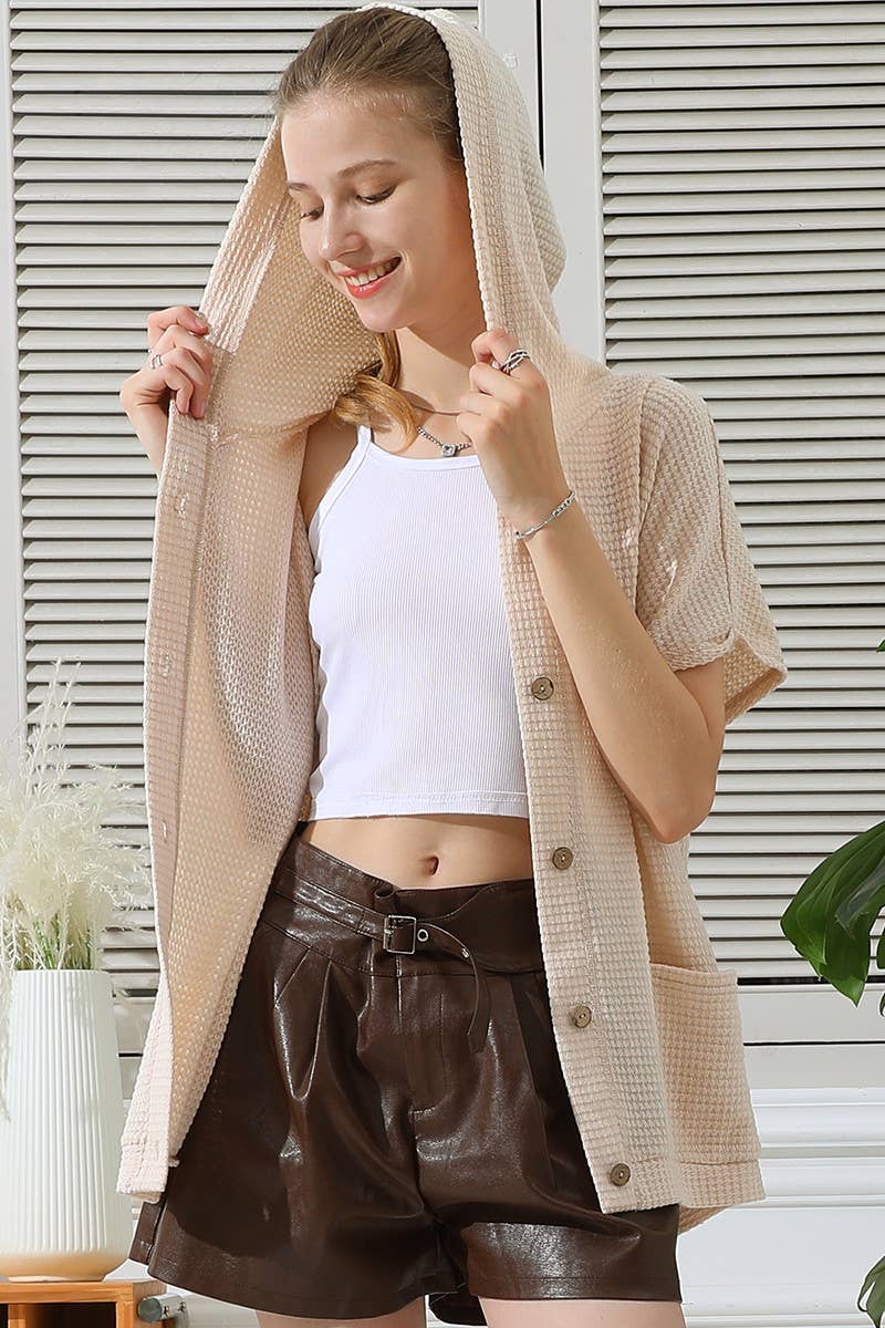 CWTTS577_BOTTON DOWN HODDIE TOP CADIGAN WITH FRONT POCKETS