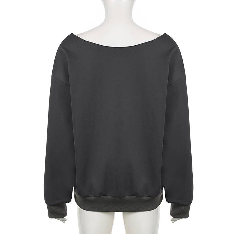 DARK PRINT LOOSE LARGE ROUND NECK PULLOVER HOODIE