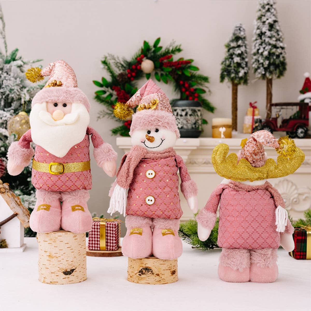 CWMM2995_PINK SANTA DOLL RETRACTABLE ELK DECORATION
