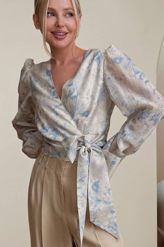 CWTBLL00598_PRINTED V-NECK TIE LONG-SLEEVED SHIRT