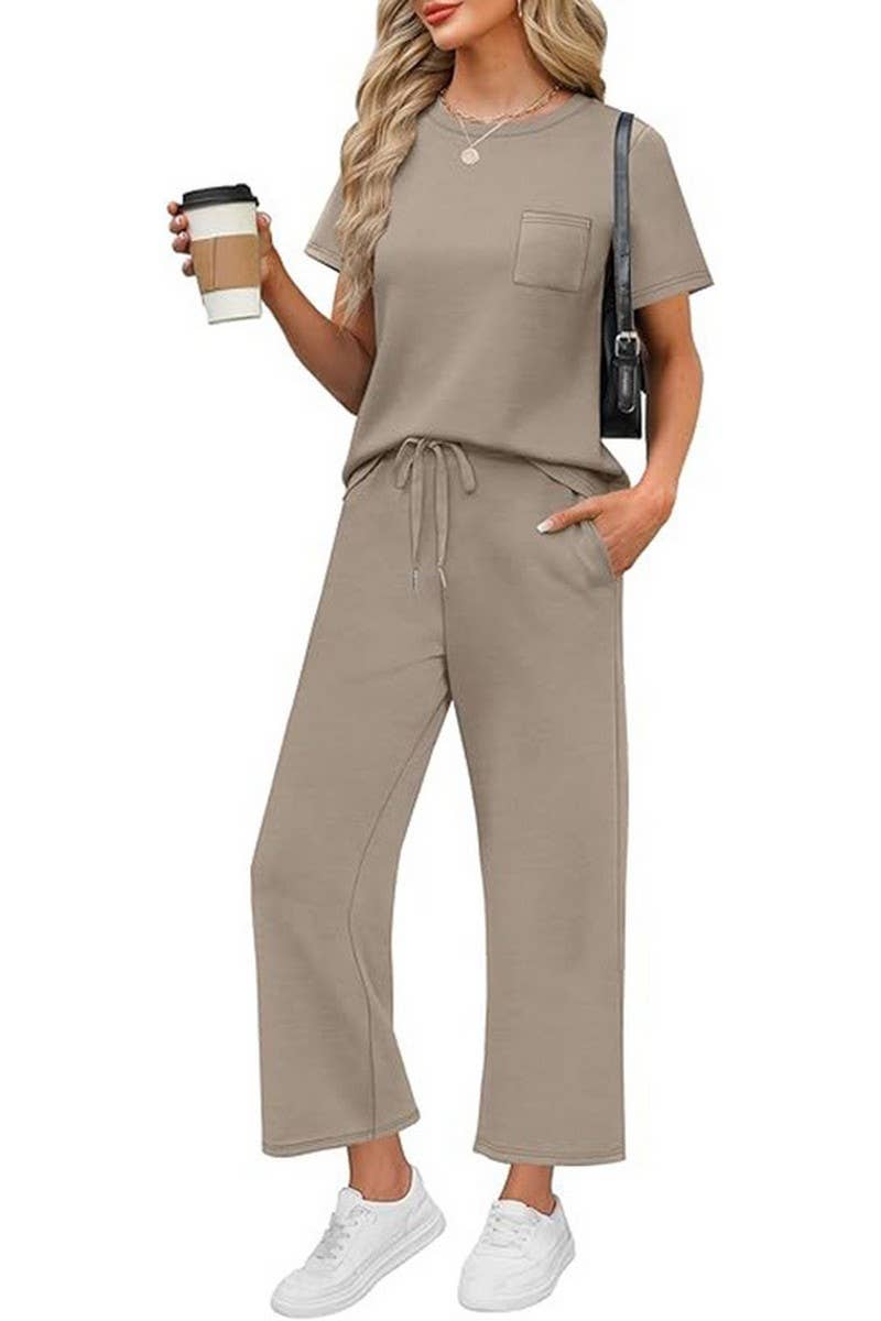 CWSS01301_SUMMER SHORT-SLEEVED WIDE-LEG PANTS CASUAL SUIT