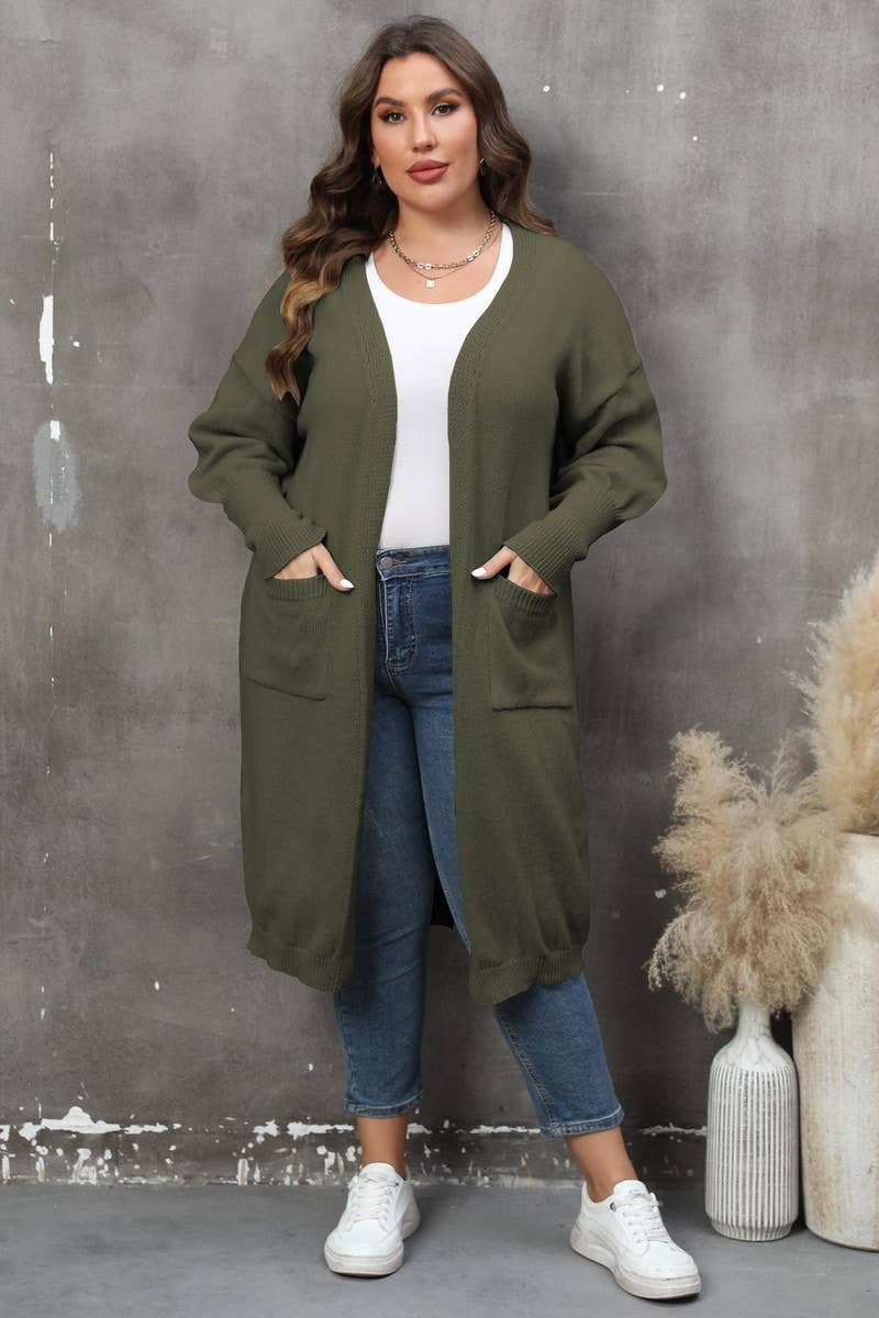 CWOSWL1568_PLUS Size Casual Open Front Long Cardigan Sweater