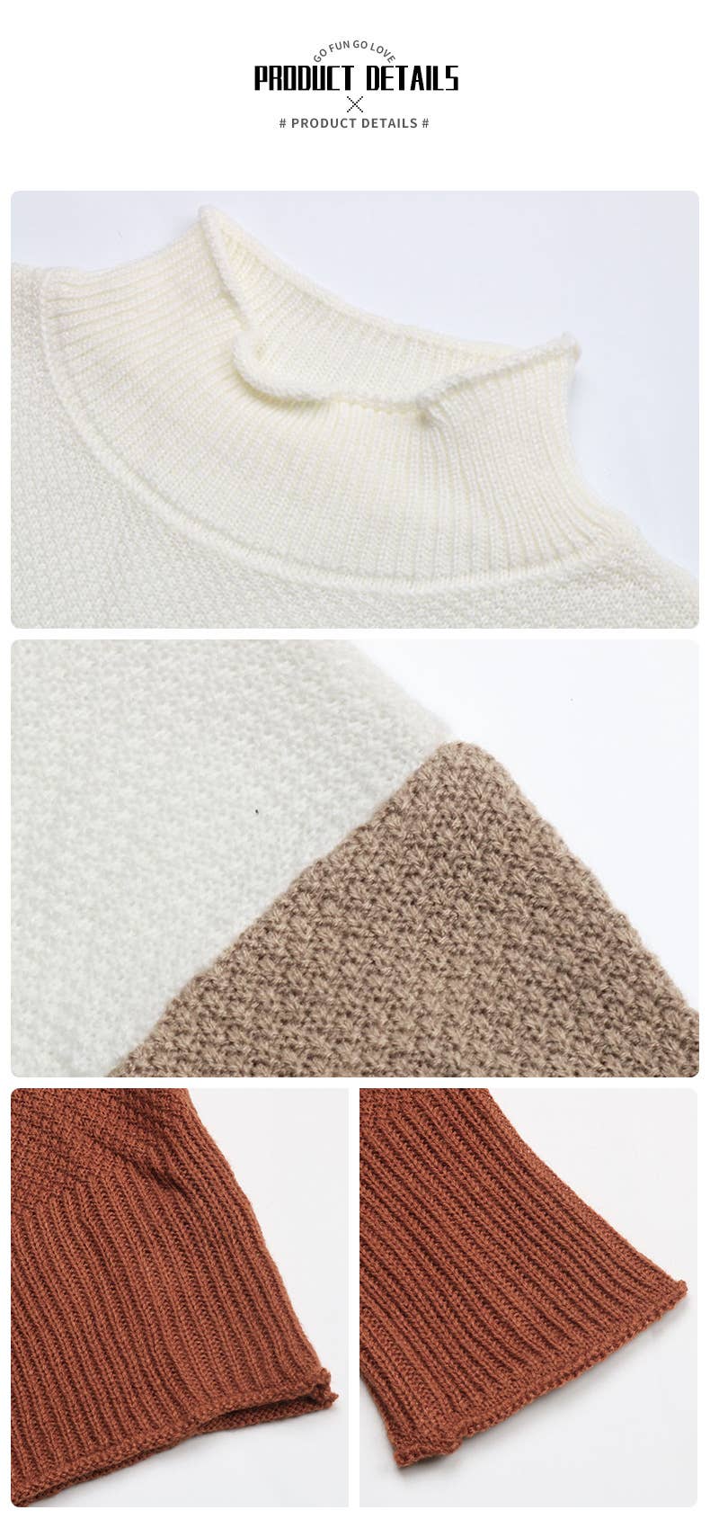 COLOR CONTRAST PATCHWORK HALF-TURTLENECK SWEATER