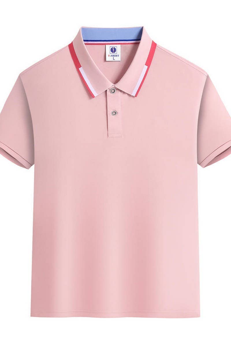 CWTBLS02422_SOLID COLOR COLLAR CONTRAST LAPEL POLO SHIRT