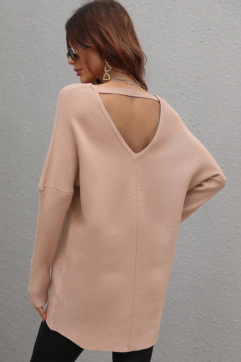 CWOSWL613  Oversized Long Sleeve V-Neck Pullover Sweater