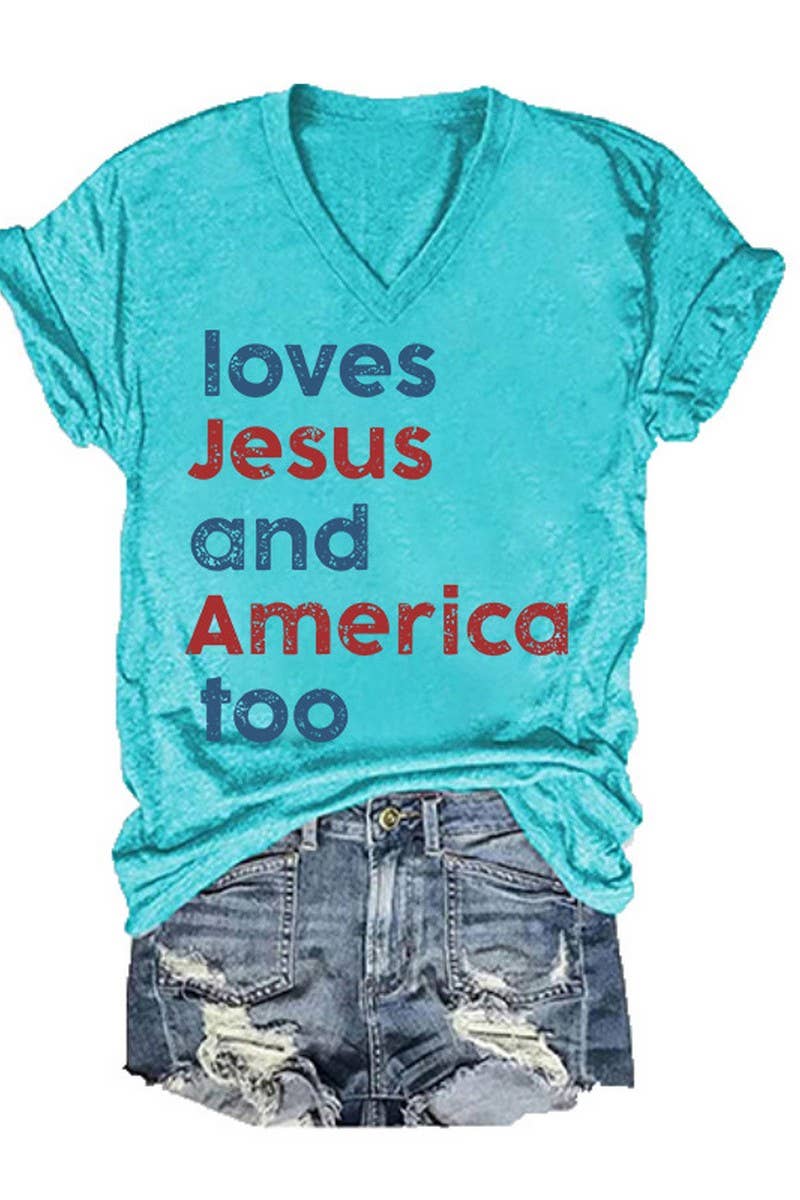 CWTTS1053_LETTER LOVES PRINTED V NECK CASUAL T SHIRT