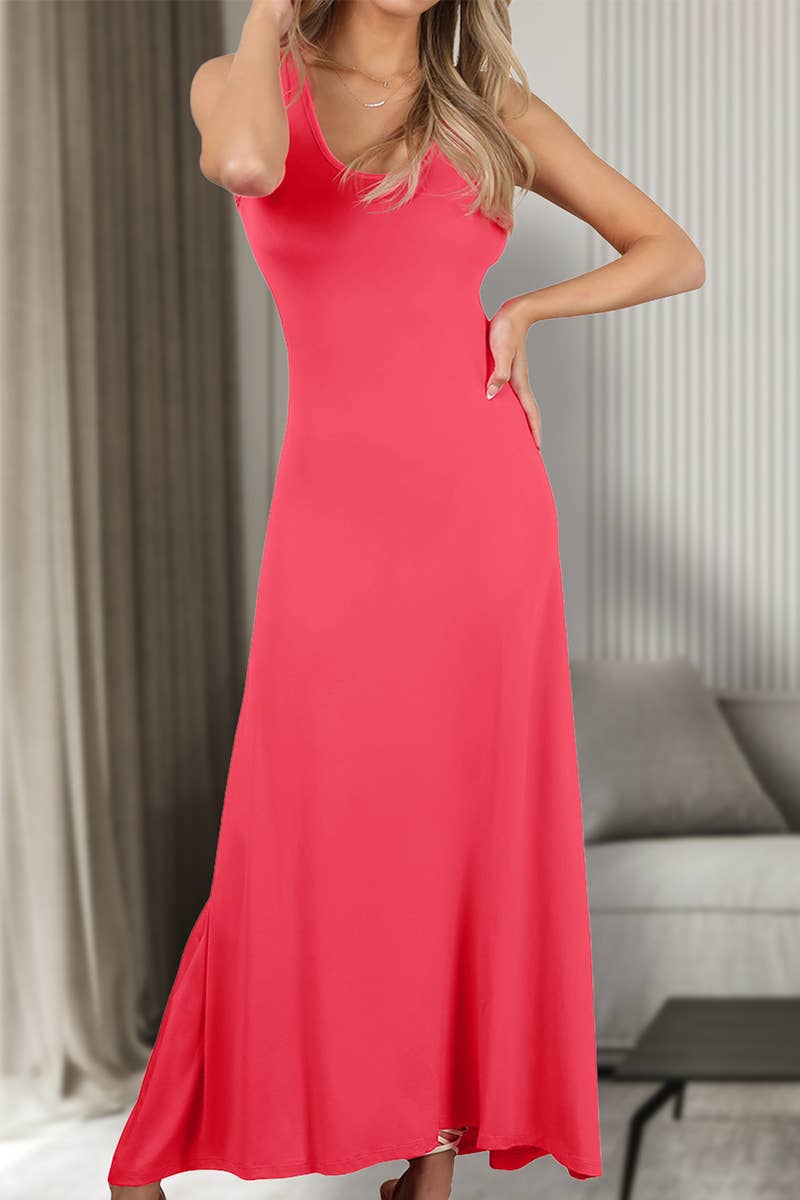 AWDMD281_SLEEVELESS VEST SOLID COLOR KNITTED LONG DRESS