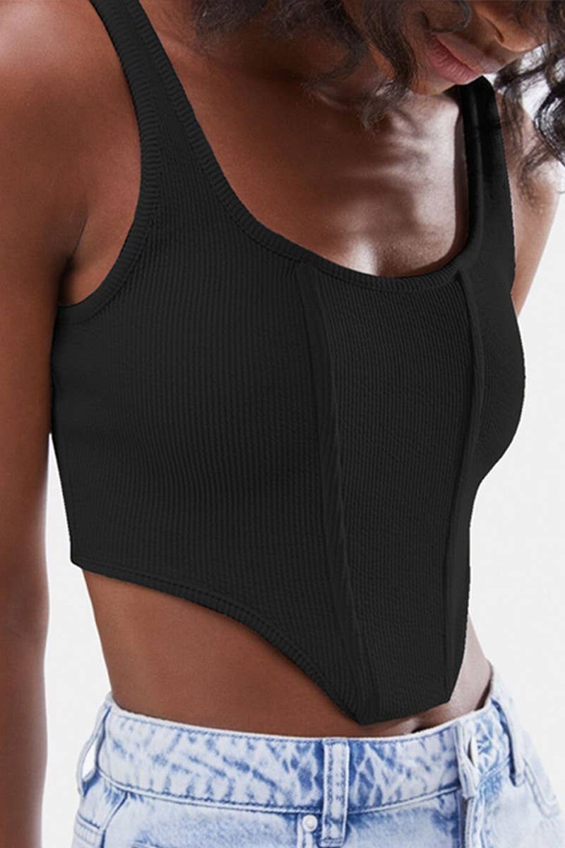 CWTTK0812_RIBBED SOLID HERRINGBONE CAMISOLE TOP