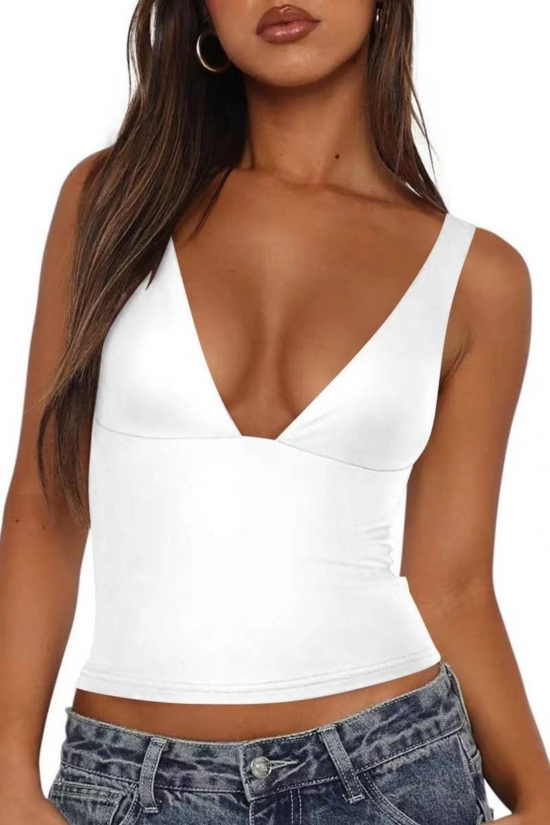 CWTTK1140_V-NECK SLEEVELESS SEXY FITTED CROP TANK