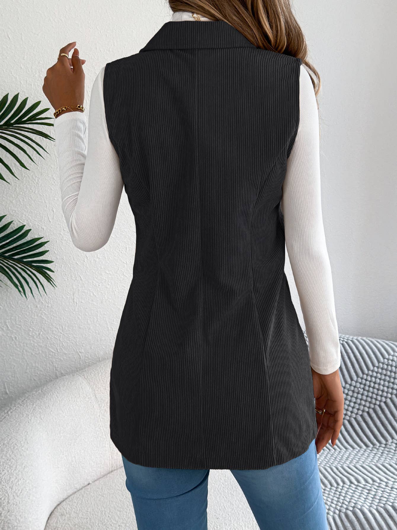 Casual single-breasted suit collar corduroy vest