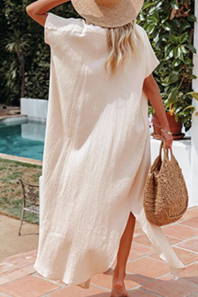 CWDMD3113_SHORT-SLEEVED SINGLE-BREASTED SHIRT DRESS LONG