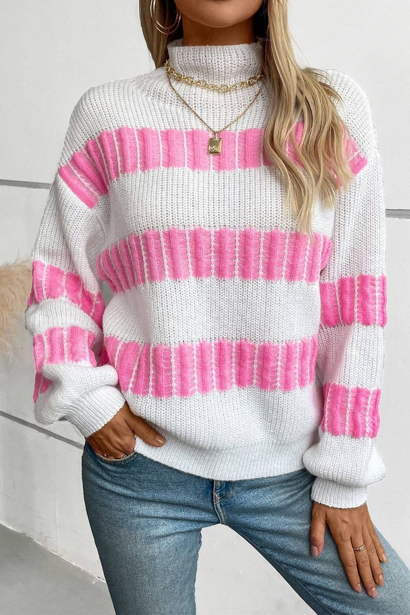CWOSWL2931_STRIPED MOCK NECK KNIT SWEATER