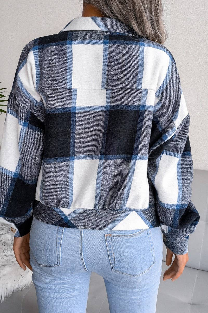 CWOJA0985_PLAID LANTERN LONG-SLEEVED WOOLEN JACKET