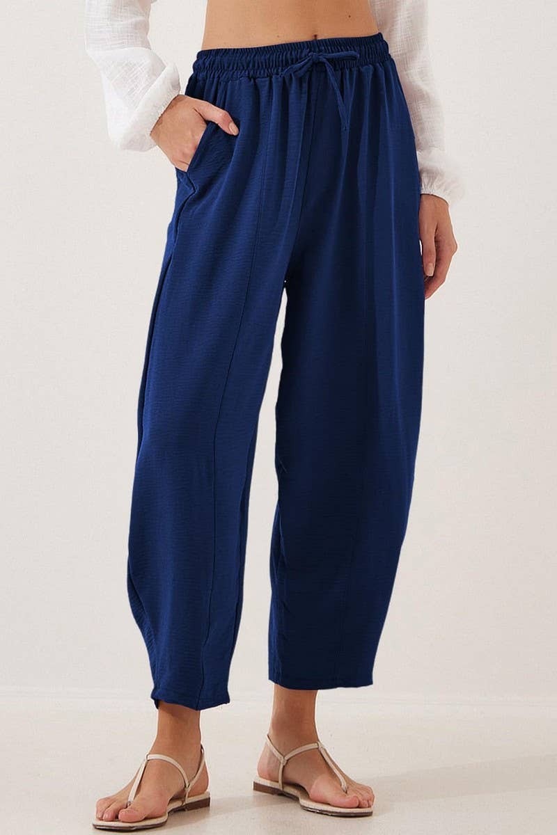 CWBLP1851_HIGH WAIST LOOSE DRAWSTRING POCKET TROUSERS