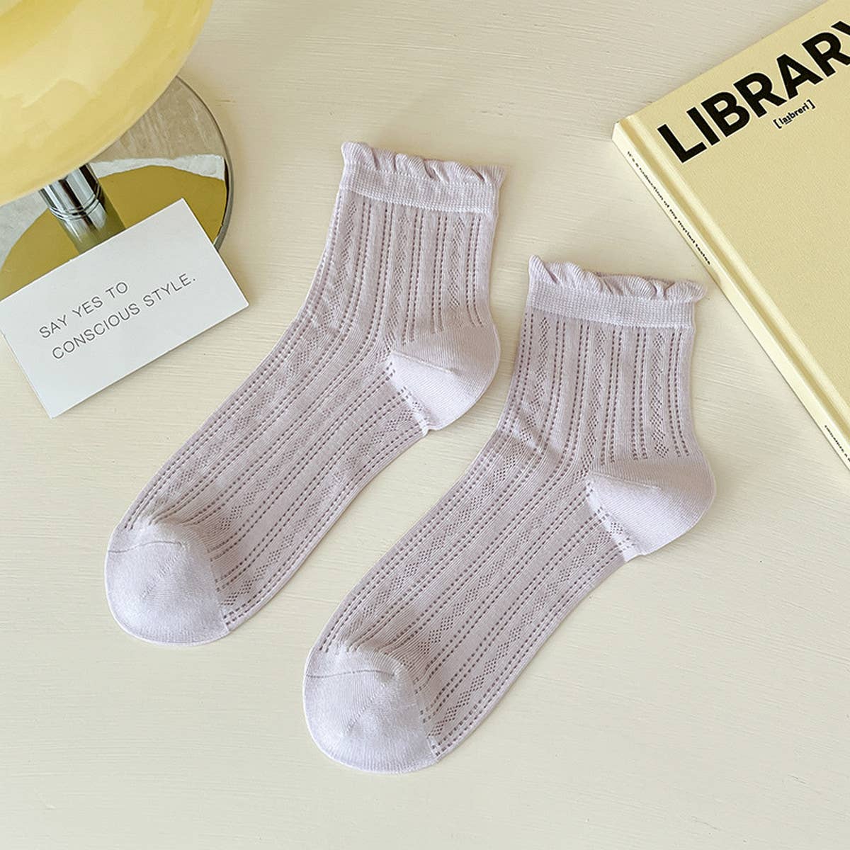 CASUAL MESH LACE BUBBLE CUFF SOCKS_CWMS0961