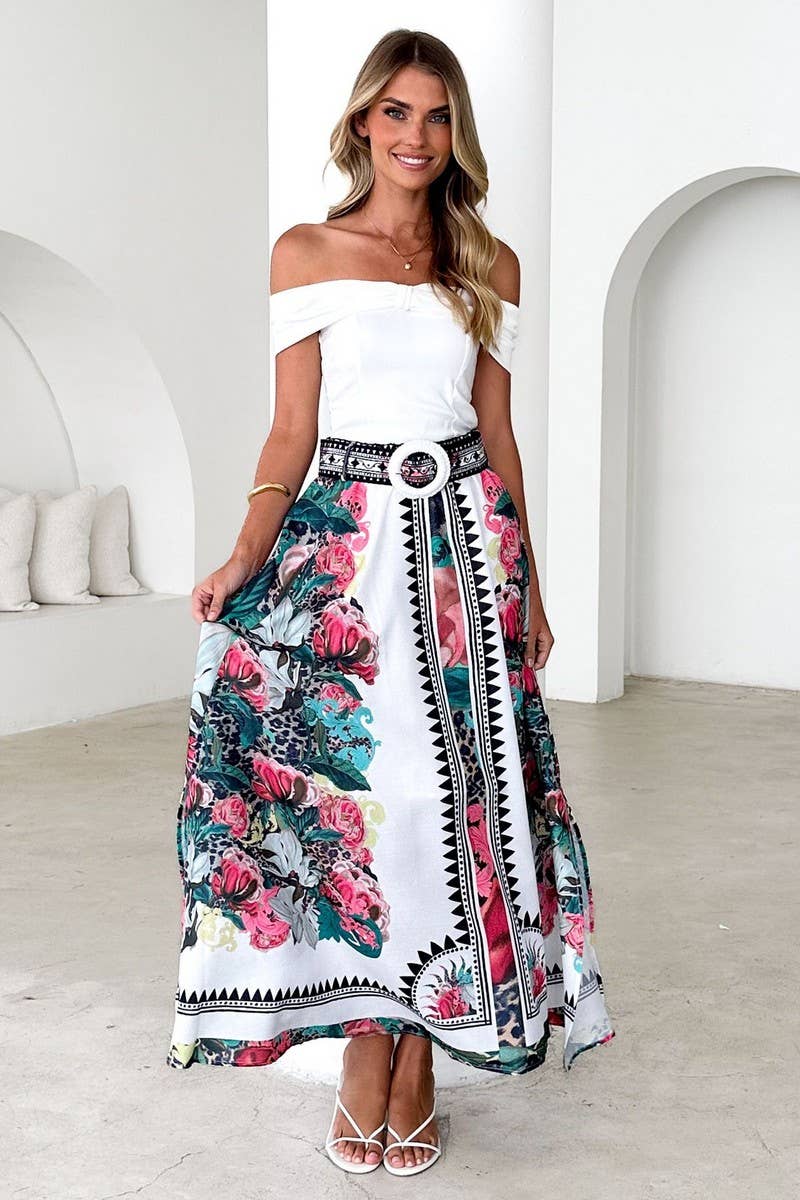 CWBLS0657_SUMMER HIGH WAIST LOOSE PRINTED SKIRT LONG SKIRT