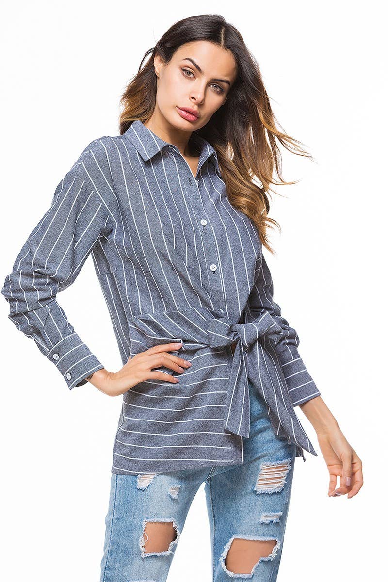 CWTSTL0853_Button Down Cable Long Sleeve Striped Shirts