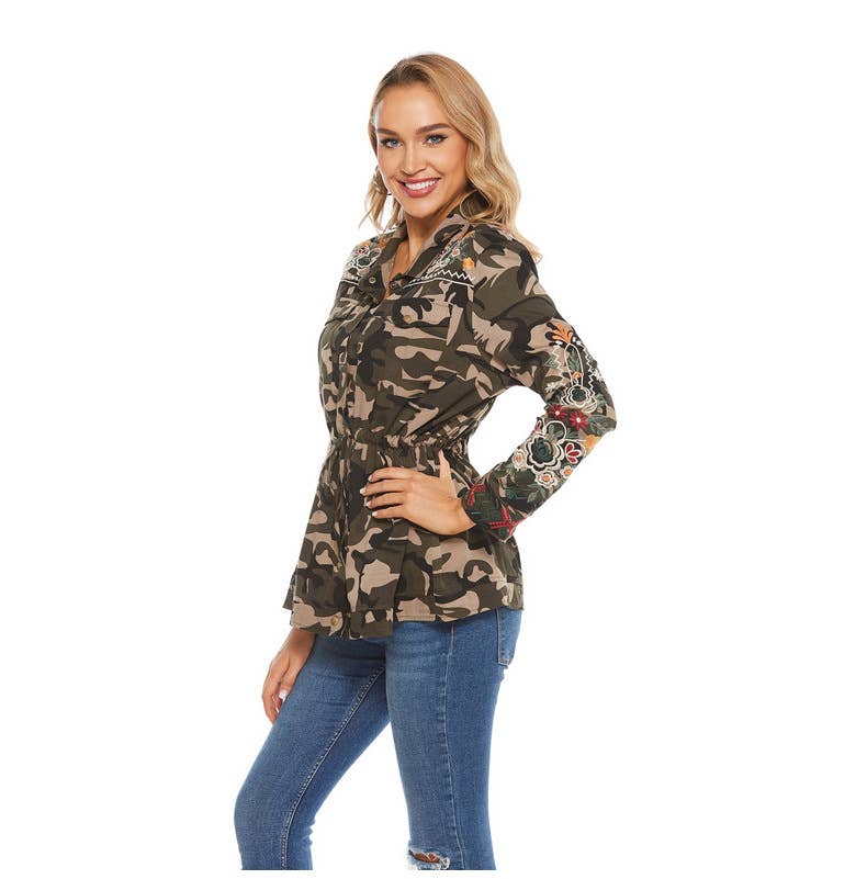 CAMO EMBROIDERY ETHNIC STYLE EMBROIDERED SHIRT