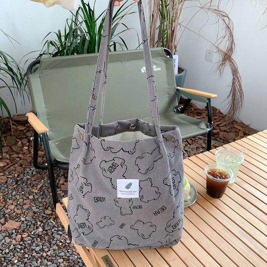 CWAB3899_CORDUROY SNAP-BUTTON LARGE-CAPACITY SHOULDER BAG