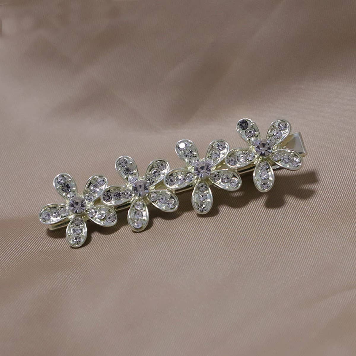 Rhinestone Floral Hair Clip,Side Duckbill Bang Pin