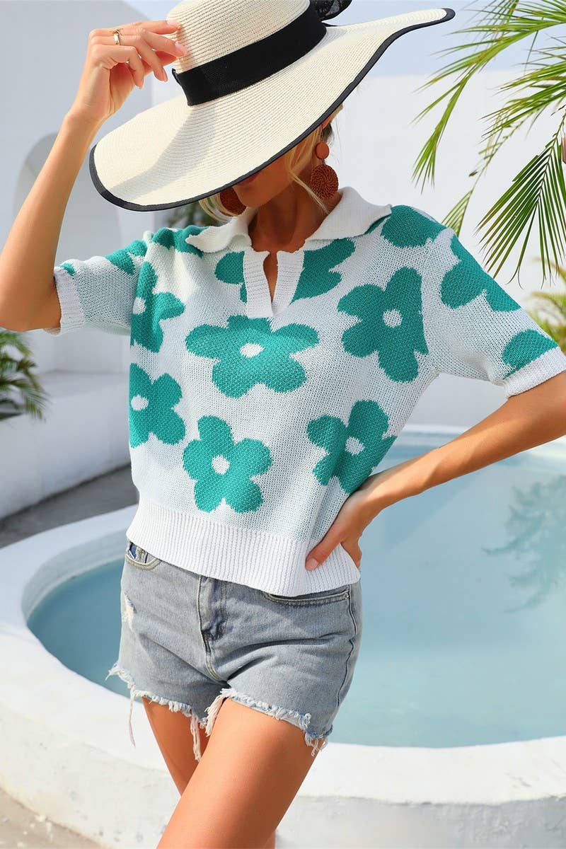 CWOSWS0036_Collared Neck Short Sleeve Sweater