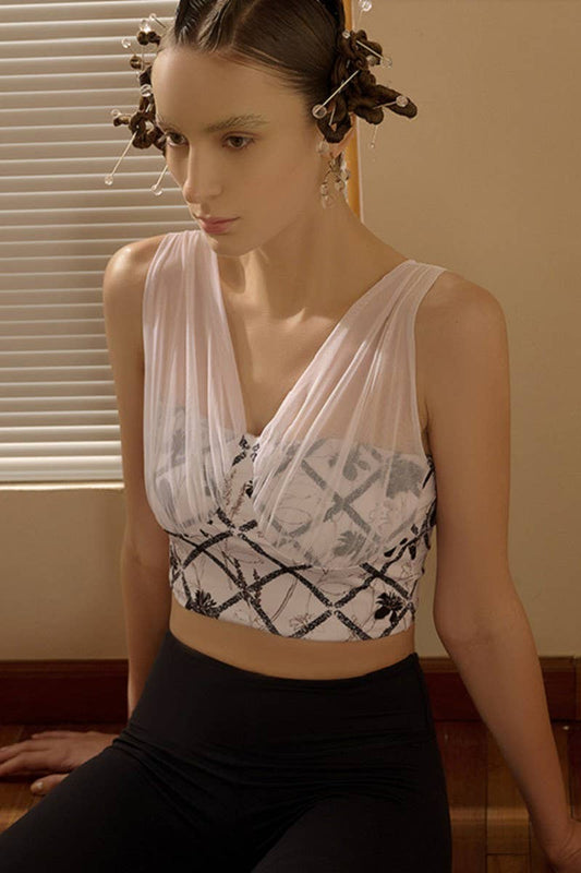 CWSTB1982_PRINTED MESH PANEL PADDED RACERBACK SPORTS BRA