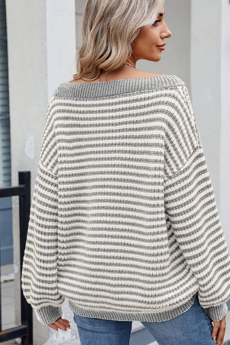 CWOSWL07727_OFF SHOULDER COLORBLOCK STRIPE KNIT TOP