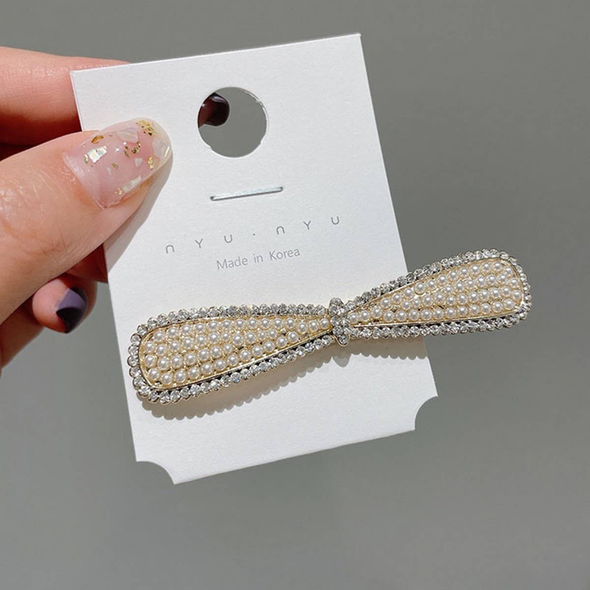 RHINESTONE PEARL BOW HAIRPIN RETRO DUCKBILL CLIP