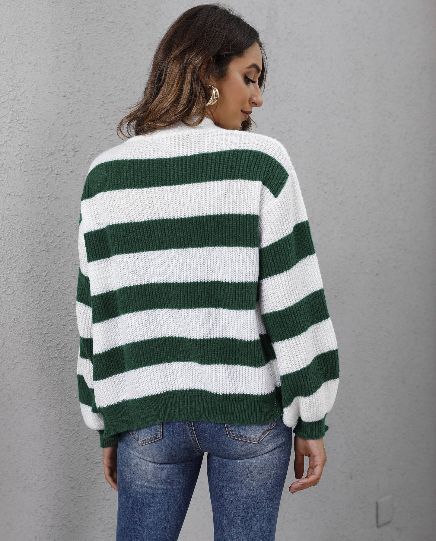 Color contrast stripe stitched cardigan