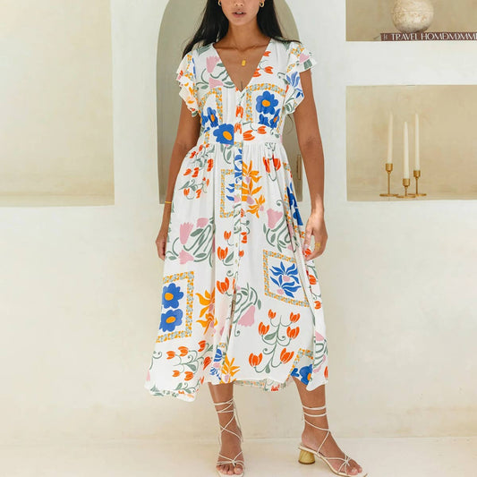 Floral print single-breasted dress