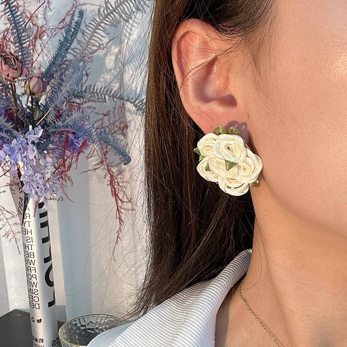 Handmade Rose Chic Fresh Fabric Stud Earrings