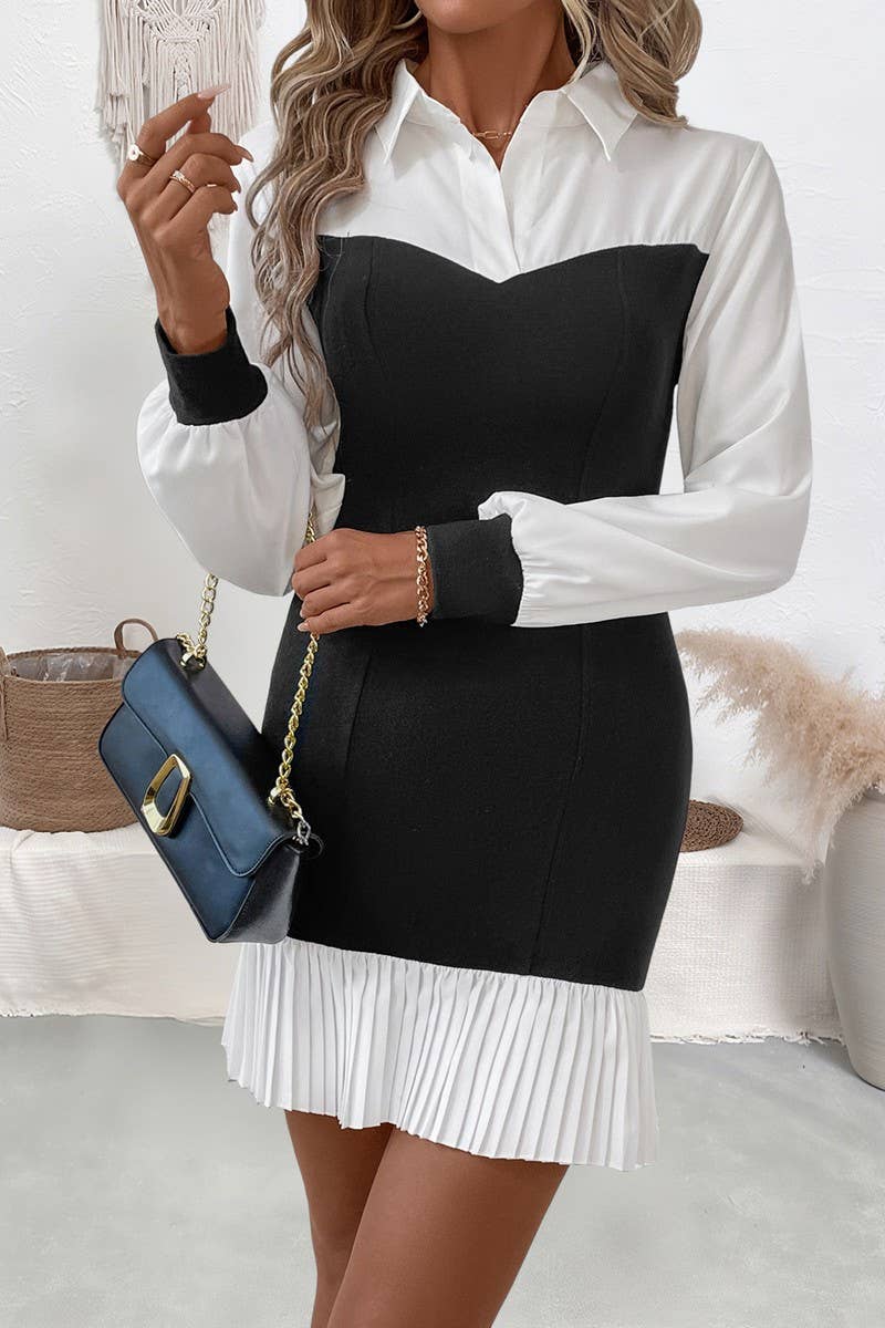 CWDSD8742_COLORBLOCK FITTED MOCK TWO PIECE DRESS