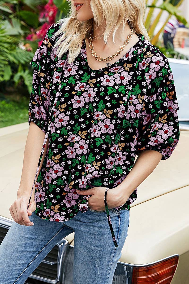 CWTTS1414_CASUAL OPEN BACK HALF SLEEVE PRINTED T-SHIRT