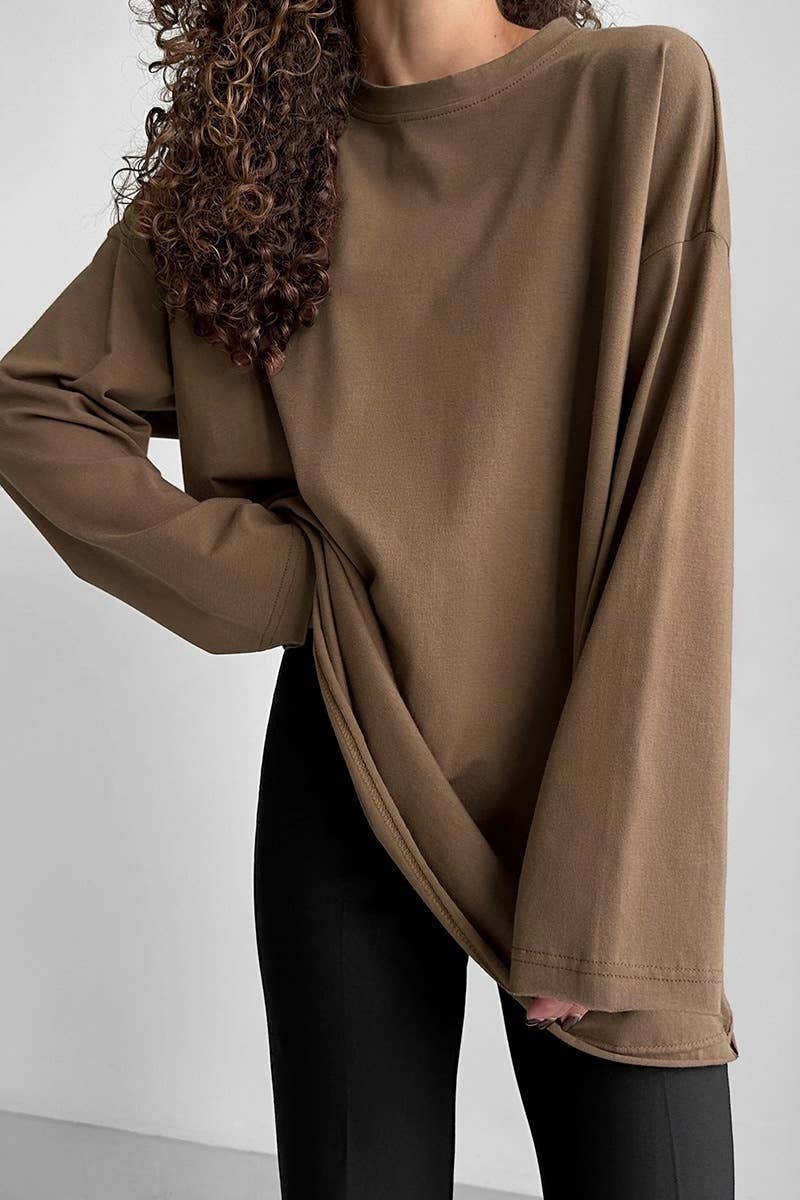 CWTBLL1730_LOOSE COTTON ROUND NECK LONG SLEEVE TOP