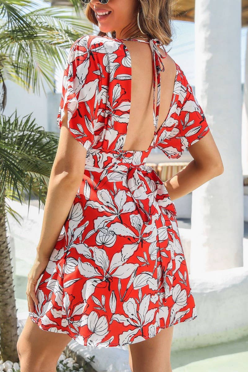 CWDSD2935_DEEP V-NECK BACKLESS RESORT STYLE BEACH DRESS