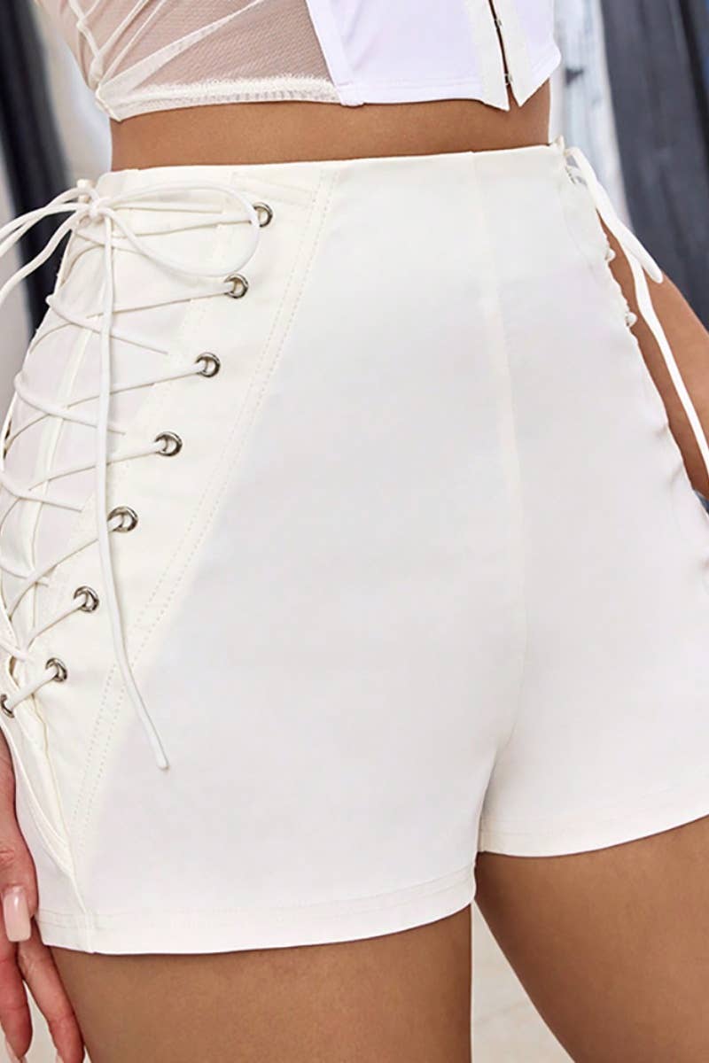CWBSP0315_SUMMER SEXY CASUAL LACE-UP SLIM BODYCON SHORTS