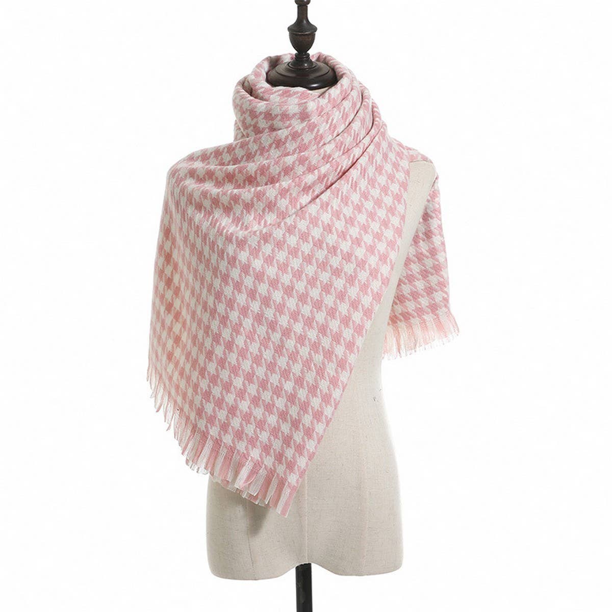 WINTER WARM LATTICE LARGE SCARF FRINGE SHAWL