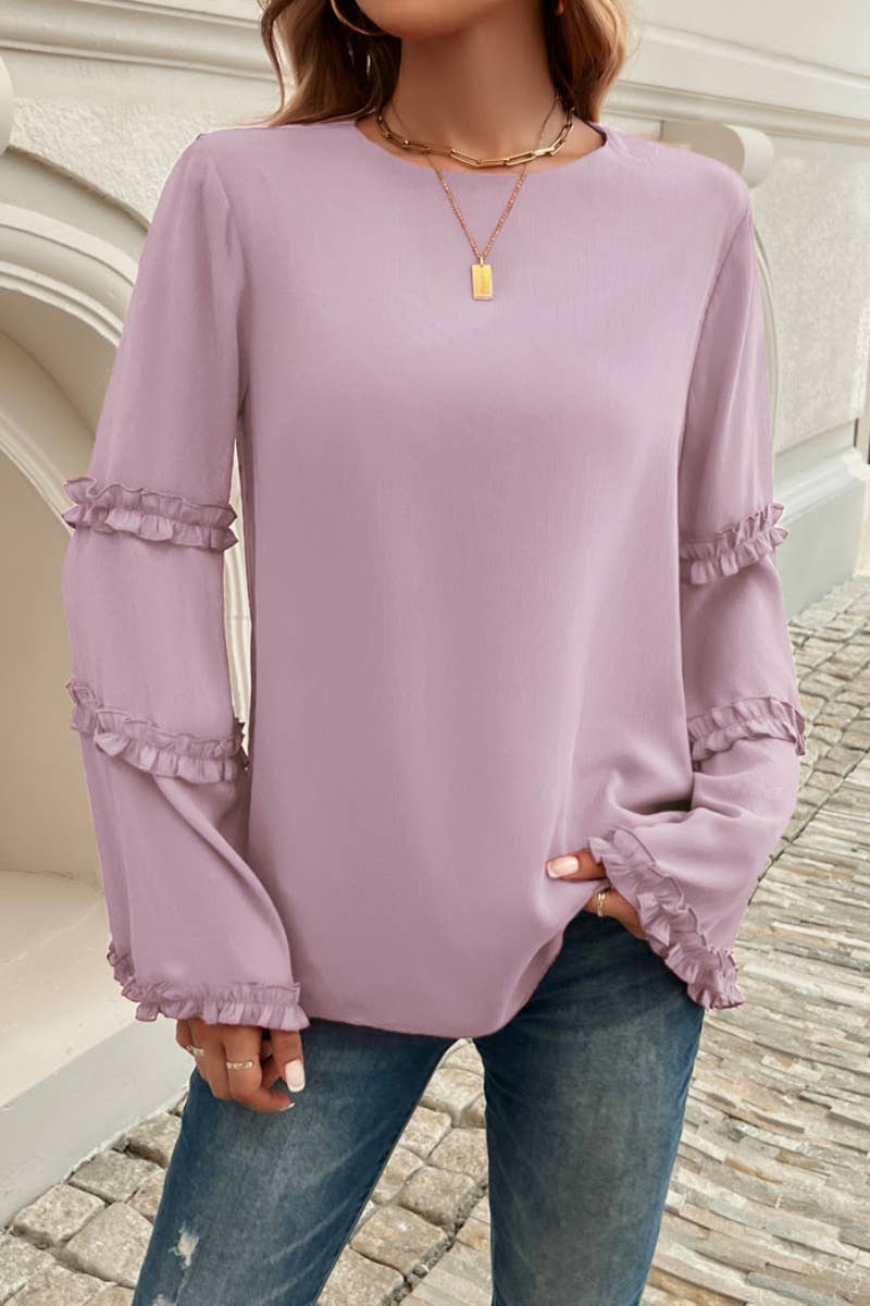 CWTBLL1893_FALL BAGGY CREW NECK TOP WITH FLARED SLEEVES