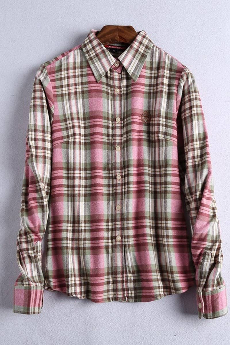 CWTSTL2241_LAPEL BRUSHED FLANNEL THICKENED PLAID SHIRT