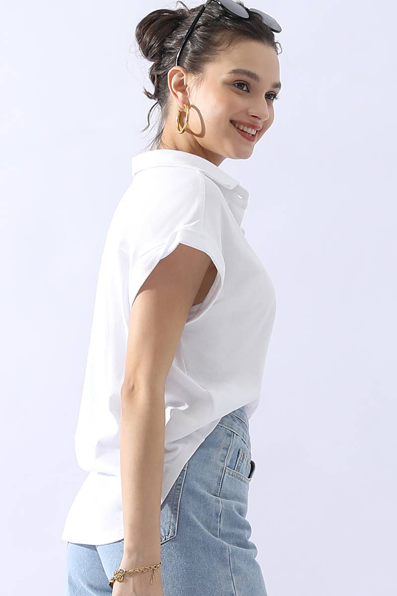 CWTTS698_JOHNNY COLLARS BUTTON CLOSER SHORT SLEEVE TOP