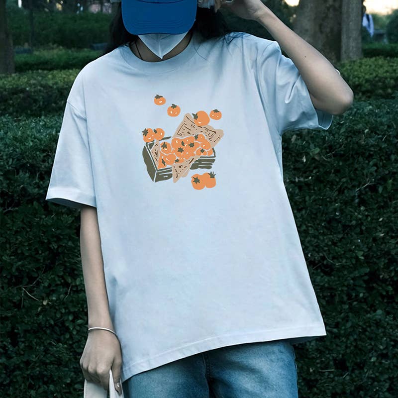 CWTTS0959_TOMATO PRINT CASUAL LOOSE SHORT SLEEVE T SHIRT