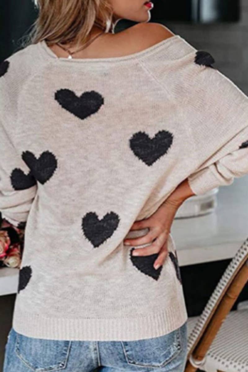 CWOSWL6739_WINTER LOVE V-NECK LONG-SLEEVED SWEATER