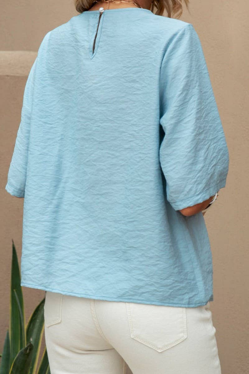 CWTTS00723_LACE HOLLOW WOMEN'S CASUAL SOLID COLOR SHIRT